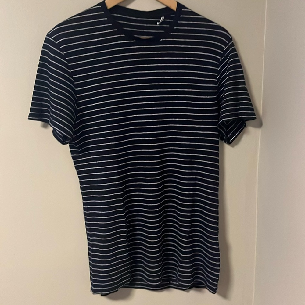 Sandro dark blue/white striped linen tee, small